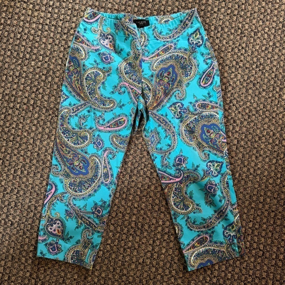Talbots 8 Petite Capri Pants Paisley Print Bright Colorful Boho Coastal